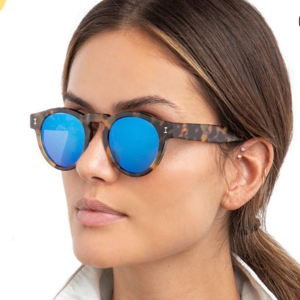 Illesteva Tortoise Round Sunglasses with Blue Lenses